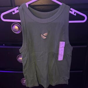 Green and Cream Sleeveless Top with Citrus Embroidery